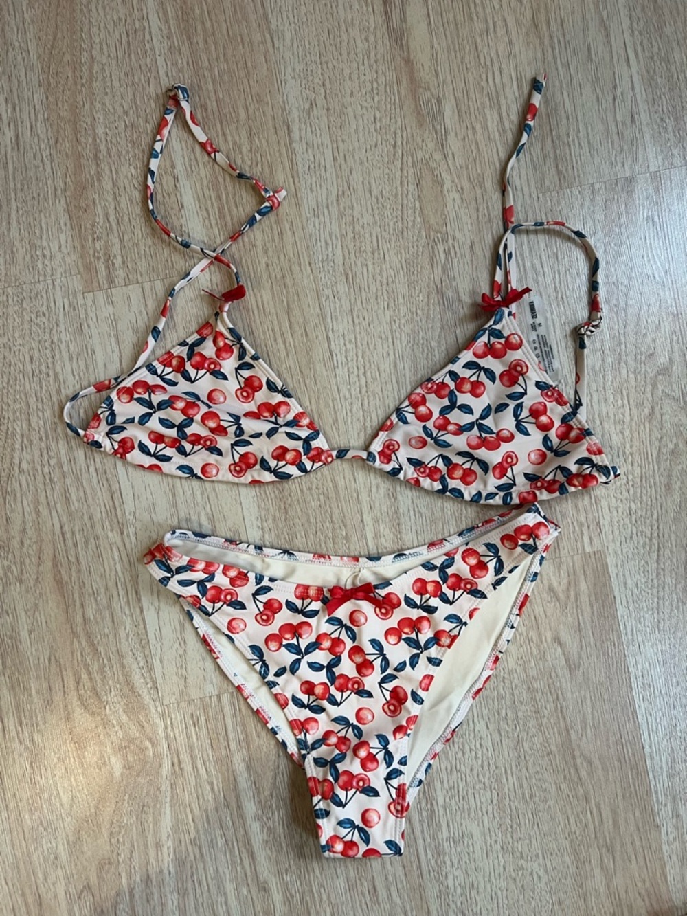 Women’s Cream Cherry-Print Triangle Bikini - Unbranded